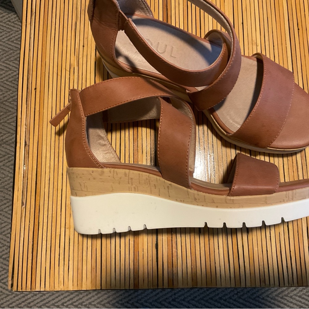 SOUL Naturalizer Brown Wedge Sandals, size 8